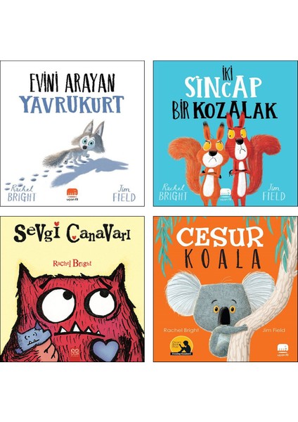 Evini Arayan Yavru Kurt + İki Sincap Bir Kozalak + Sevgi Canavarı + Cesur Koala (Rachel Bright) / 4 Kitap Set