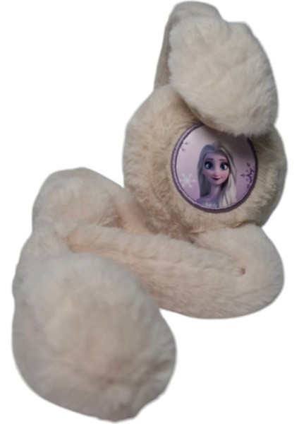 Kız Çocuk Bej Renk Elsa Figürlü Pompalı Oynar Kulak Sesli Peluş Kulaklık