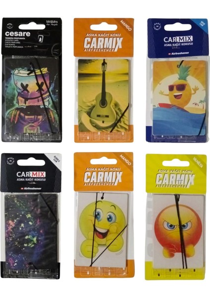 Karışık Tasarımlı Dekoratif Asma Kağıt Oto Ev Kokusu Kağıt Koku Karışık 6 Adet