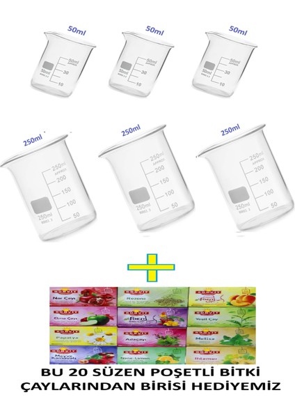 Cam Beher Seti 2 Adet 50 ml 2 Adet 250 ml Cam Beher & Bitki Çayı Hediyesiyle
