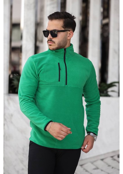 Yarım Fermuar Polar Benetton Yeşili