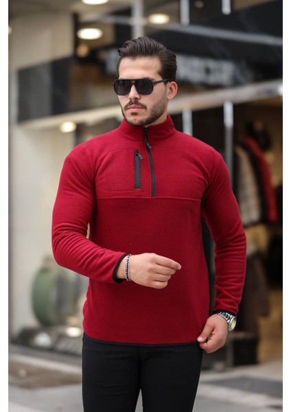 Yarım Fermuar Polar Bordo