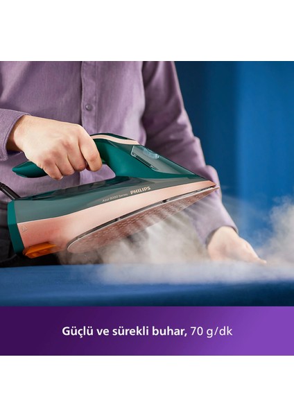 Azur 8000 Serisi Optimaltemp 3000W Akıllı Isı Ayarı 240GR Şok Buharlı Ütü Opal Yeşili +Tüy&hav Temizleyici