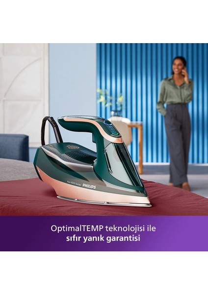 Azur 8000 Serisi Optimaltemp 3000W Akıllı Isı Ayarı 240GR Şok Buharlı Ütü Opal Yeşili +Tüy&hav Temizleyici fırsatları
