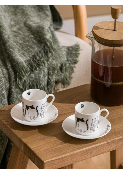 Lcw Home Kedi Baskılı 2 Kişilik Porselen Kahve Fincan Takımı