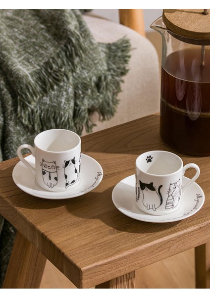 Lcw Home Kedi Baskılı 2 Kişilik Porselen Kahve Fincan Takımı