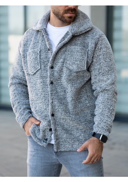 Peluş Ceket Kırçıllı Gri