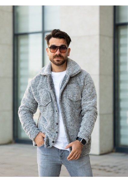 Peluş Ceket Kırçıllı Gri modelleri