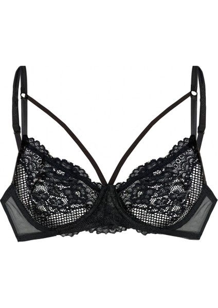 Valentine Özel Tasarım Kadın Siyah Dantel Balenli Desteksiz Sütyen