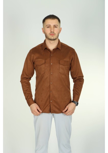 Çift Cep Nubuk Gömlek Taba