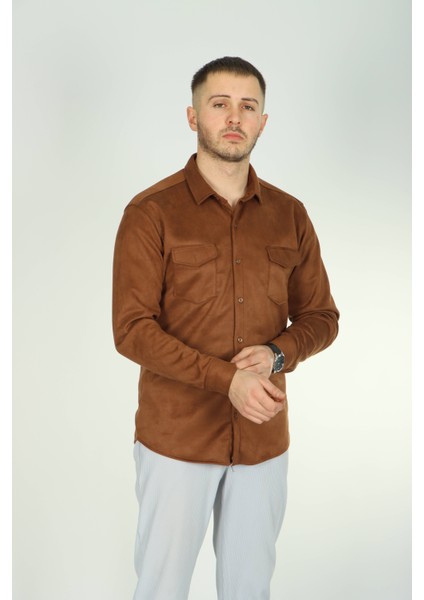 Çift Cep Nubuk Gömlek Taba modelleri