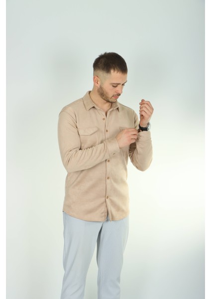 Çift Cep Nubuk Gömlek Krem fırsatları