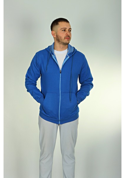 Betep 2 Iplik Fermuarlı Ceket Saks Mavi