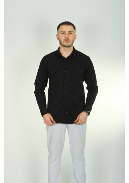 Çift Cep Nubuk Gömlek Siyah