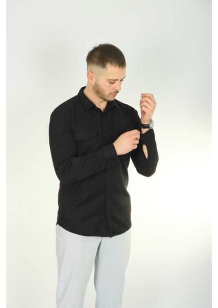 Çift Cep Nubuk Gömlek Siyah modelleri