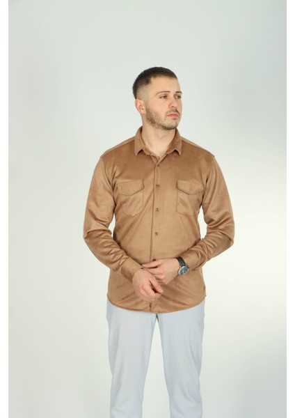 Çift Cep Nubuk Gömlek Kahve