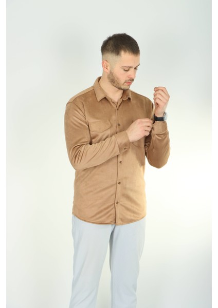 Çift Cep Nubuk Gömlek Kahve modelleri