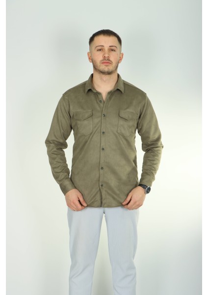 Çift Cep Nubuk Gömlek Haki