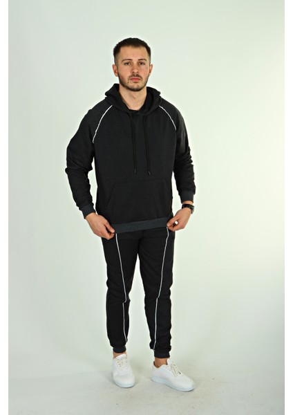 2 Iplik Biyeli Kapşonlu Takım Füme