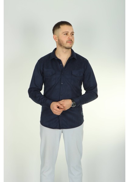 Çift Cep Nubuk Gömlek Lacivert