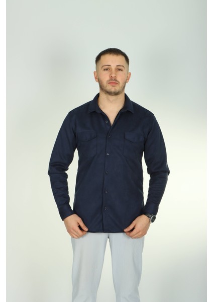 Çift Cep Nubuk Gömlek Lacivert modelleri
