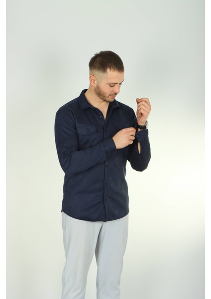 Çift Cep Nubuk Gömlek Lacivert fırsatları