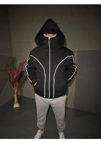 Reflektörlü Ninja Fermuarlı Ceket Siyah