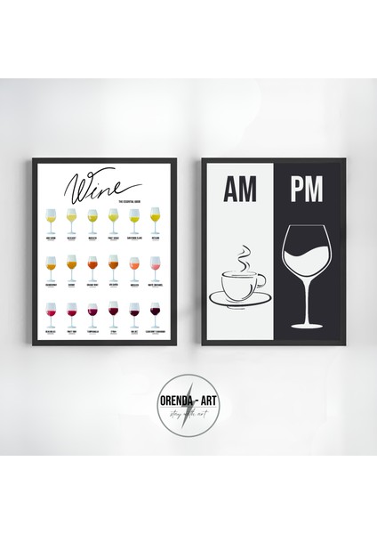 Wıne The Essential Guide Ikili Çerçeve Wine Şarap Köşesi Tasarım Poster Tablo Estetik Duvar Dekoru