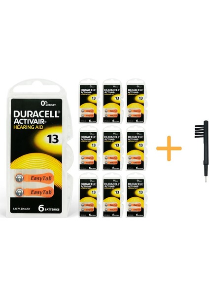 Activair 13 Numara Işitme Cihazı Pili (10 Paket x 6 Adet = 60 Adet Pil) + Hediye Mıknatıslı Işitme Cihazı Temizleme Fırçası