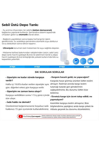 Su Arıtma Cihazı Sebil Üstü Depo Tankı