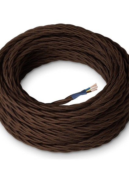 Dekoratif Burgulu Kumaş Kablo Kahverengi Renk 2X0,50MM 1 Metre