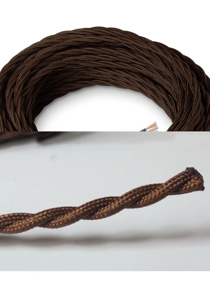 Dekoratif Burgulu Kumaş Kablo Kahverengi Renk 2X0,50MM 1 Metre