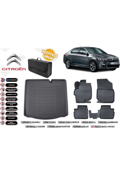 Citroen C-Elysee 2012 Model Bagaj Havuzu+Paspas Seti Profesyonel Serisi Hediyeli