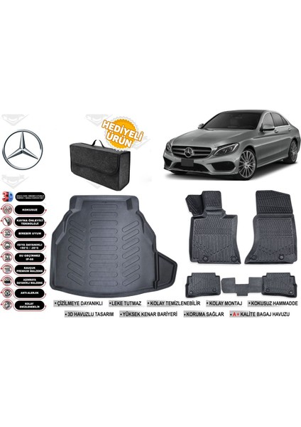 Mercedes C Serisi W205 2019 Model Plastik Bagaj Havuzu+Paspas Seti Profesyonel Serisi Hediyeli