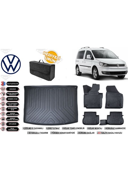 Volkswagen Caddy 2011 Model Bagaj Havuzu+Paspas Seti Profesyonel Serisi Hediyeli