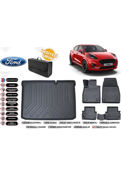 Ford Puma 2022 Model Alt Bagaj Havuzu+Paspas Seti Profesyonel Serisi Hediyeli