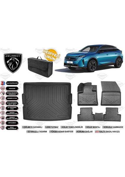 Peugeot 3008 Hybrid 2025 Model Alt Bagaj Havuzu+Paspas Seti Profesyonel Serisi Hediyeli