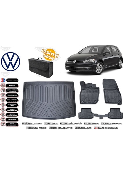 Volkswagen Golf 7 2018 Model Bagaj Havuzu+Paspas Seti Profesyonel Serisi Hediyeli