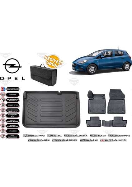 Opel Corsa E 2016 Model Bagaj Havuzu+Paspas Seti Profesyonel Serisi Hediyeli