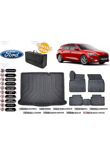 Ford Focus 5 Hatchback 2025 Model Stepneli Bagaj Havuzu+Paspas Seti Profesyonel Serisi Hediyeli