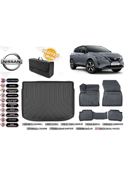 Nissan Qashqai E-Power 2025 Model Üst Bagaj Havuzu+Paspas Seti Profesyonel Serisi Hediyeli