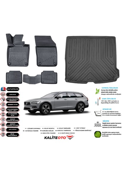 Volvo V90 2018 Model Esnek Bagaj Havuzu Araca Özel Siyah Paspas Takımı