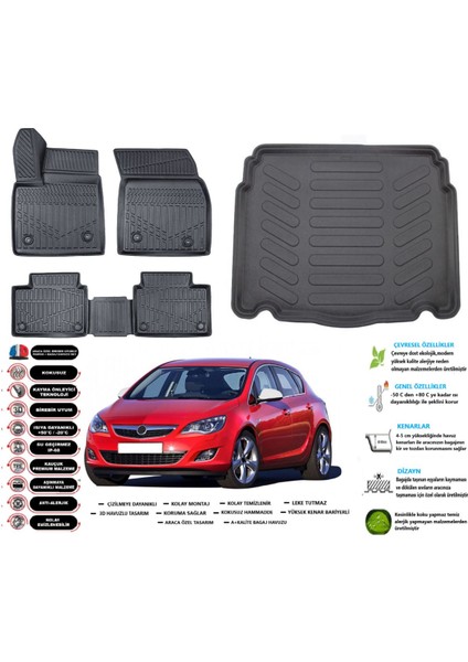 Opel Astra J Hb 2009 Model Esnek Bagaj Havuzu Araca Özel Siyah Paspas Takımı
