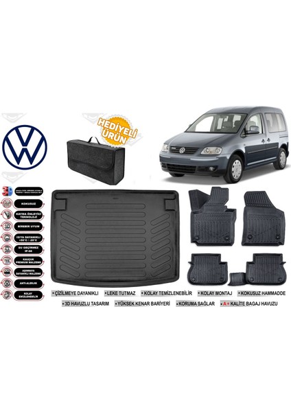 Volkswagen Caddy 2008 Model Bagaj Havuzu+Paspas Seti Profesyonel Serisi Hediyeli
