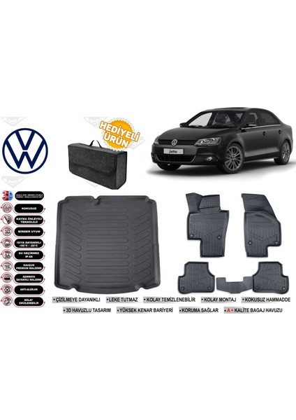 Volkswagen Jetta 2013 Model Cepsiz Bagaj Havuzu+Paspas Seti Profesyonel Serisi Hediyeli