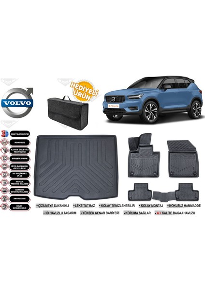 Volvo XC40 2022 Model Bagaj Havuzu+Paspas Seti Profesyonel Serisi Hediyeli