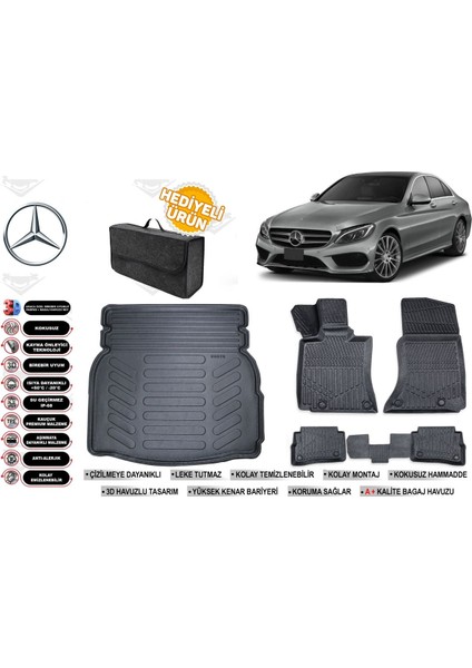 Mercedes C Serisi W205 2018 Model Rampalı Bagaj Havuzu+Paspas Seti Profesyonel Serisi Hediyeli