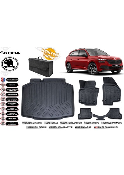 Skoda Kamiq 2024 Model Bagaj Havuzu+Paspas Seti Profesyonel Serisi Hediyeli