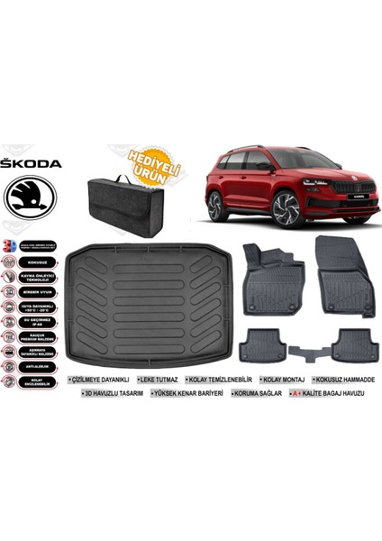 Skoda Karoq 2025 Model Bagaj Havuzu+Paspas Seti Profesyonel Serisi Hediyeli