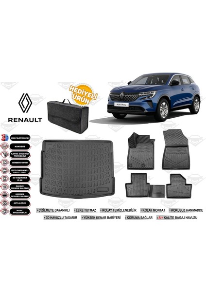 Renault Austral E-Tech Mild Hybrıd 2024 Model Bagaj Havuzu+Paspas Seti Profesyonel Serisi Hediyeli